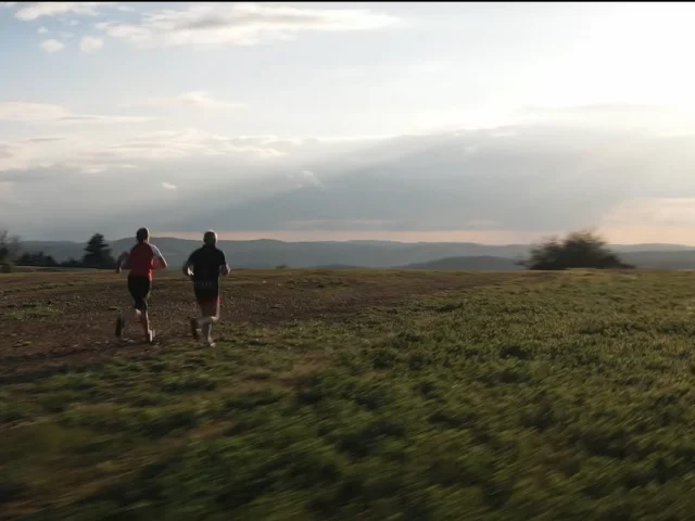 Personnes qui font du Trail au coucher de soleil